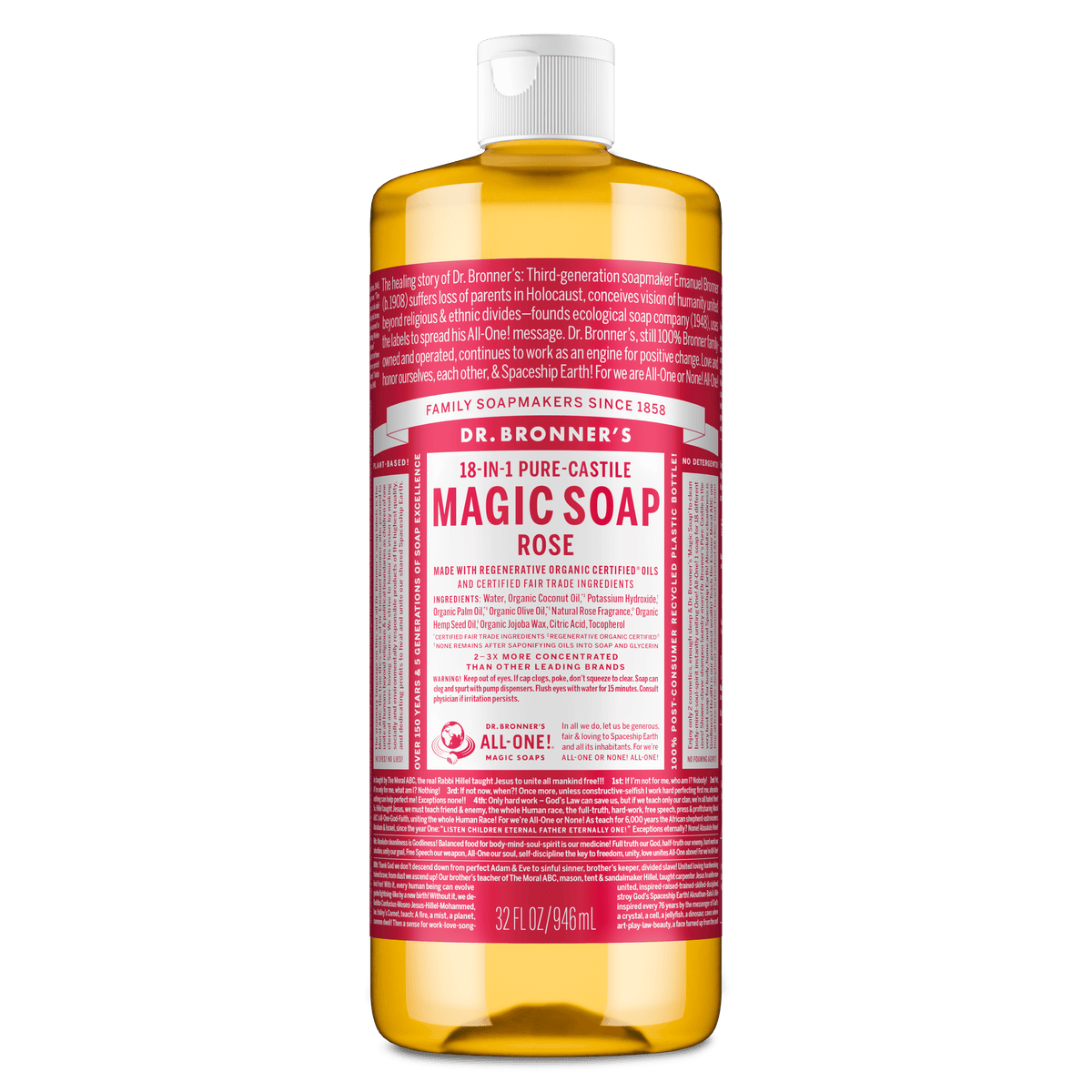 Dr.Bronner's Magic Soap, Rose, Pure-Castile Body Wash Liquid Soap, 32 fl oz