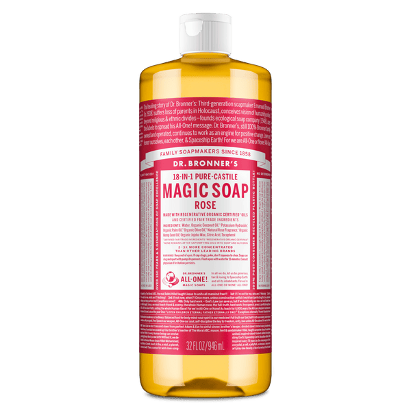 Dr.Bronner's Magic Soap, Rose, Pure-Castile Body Wash Liquid Soap, 32 fl oz