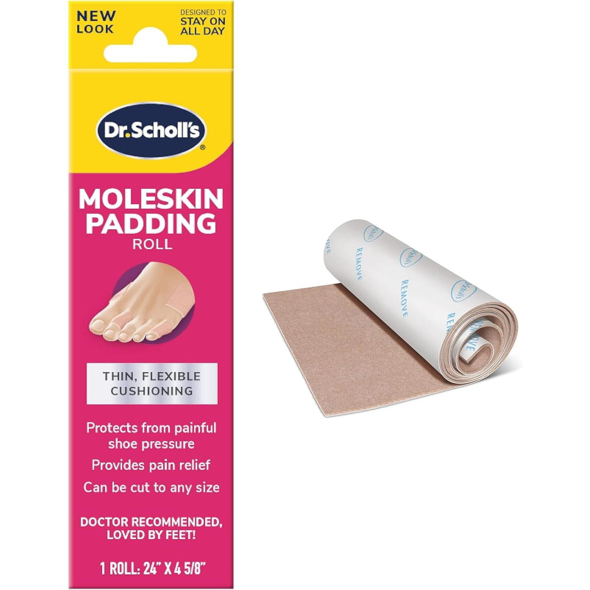 Dr. Scholl's Moleskin Padding Roll, Thin, Flexible Cushioning, Cut to Any Size, 1 Each
