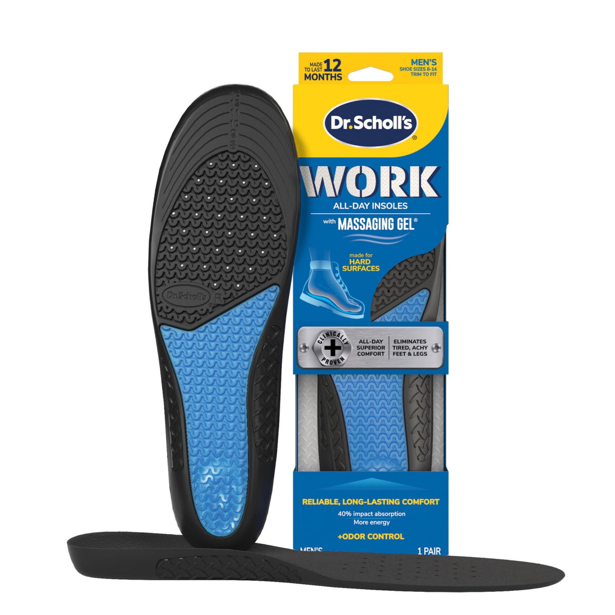 Dr. Scholl's Work Massaging Gel Advanced Insoles for Men, Size 8-14