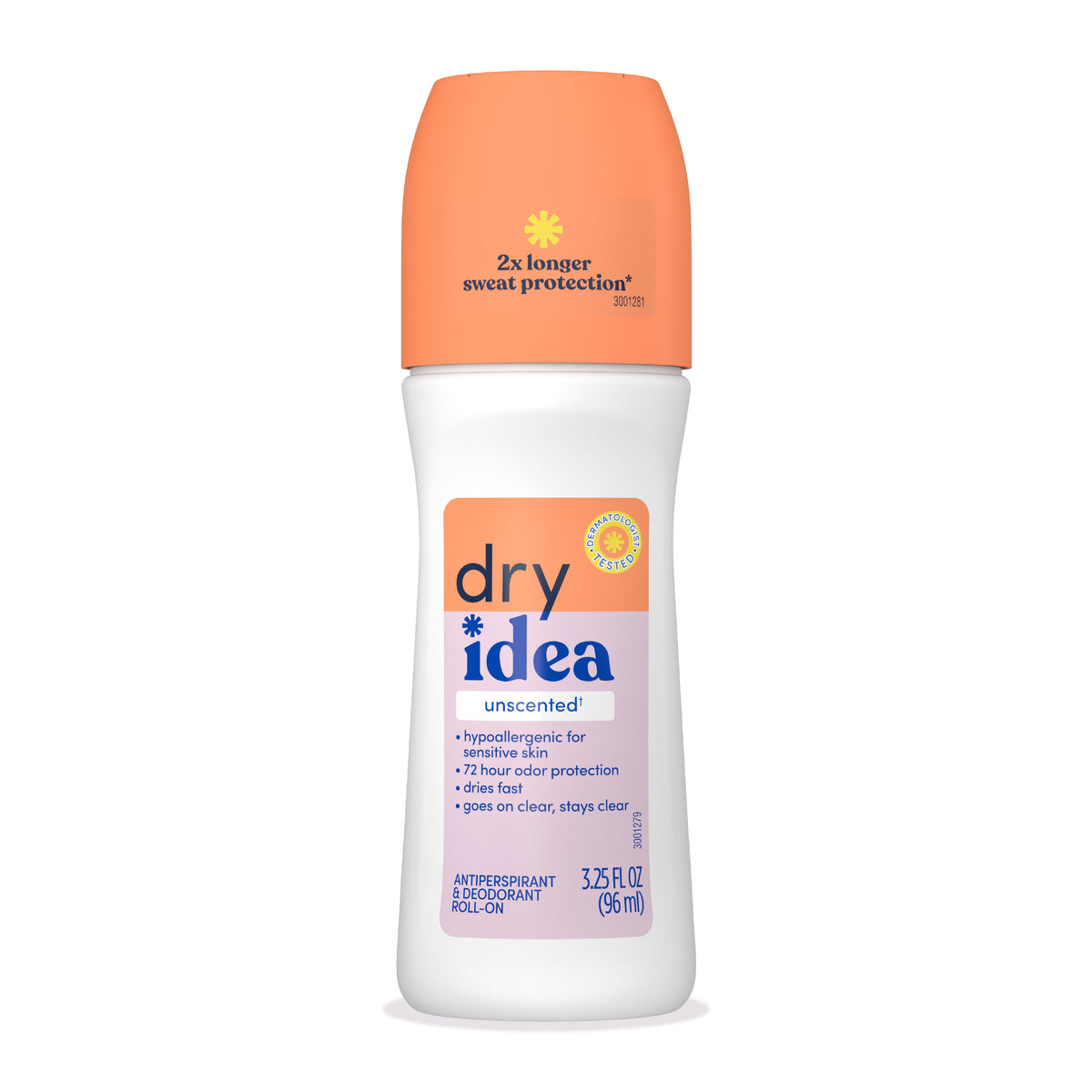 Dry Idea Roll-On Deodorant & Antiperspirant & Unscented for Sensitive Skin, 3.25 oz.