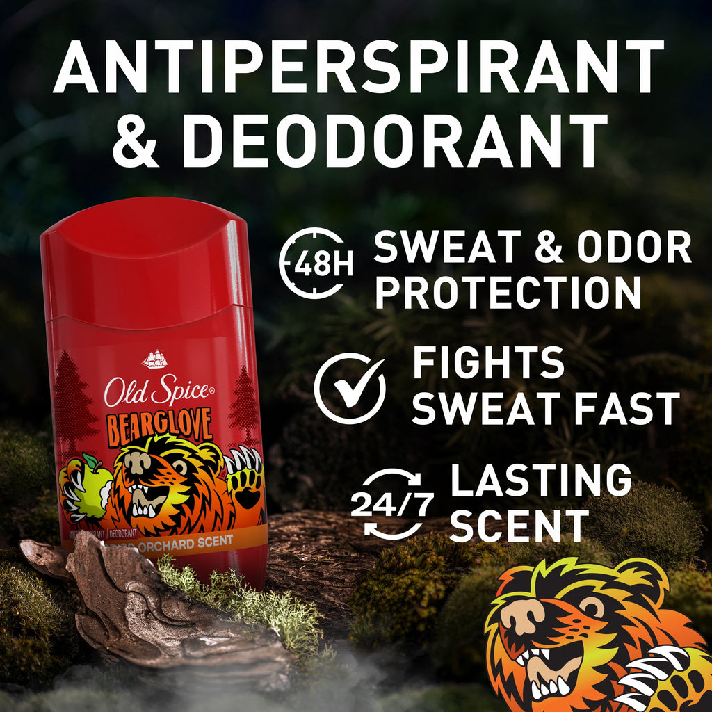 Old Spice Men's Deodorant, Invisible Solid, Antiperspirant Deodorant Stick for Men, Bearglove, 2.6 oz, 2 Pack
