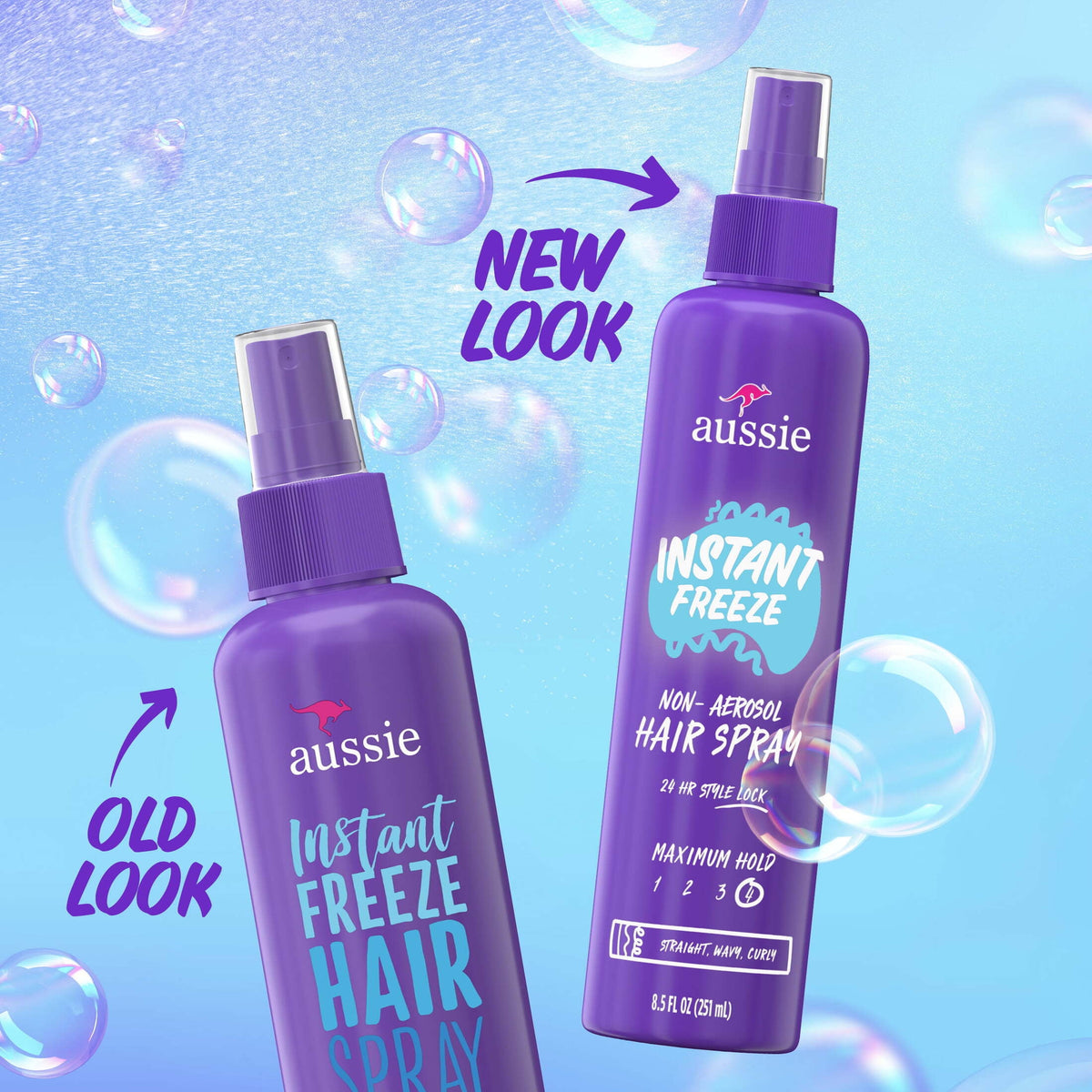 Aussie Instant Freeze Non-Aerosol Hair Spray for All Hair Types, Wavy Hair, and Straight Hair, 8.5 fl oz