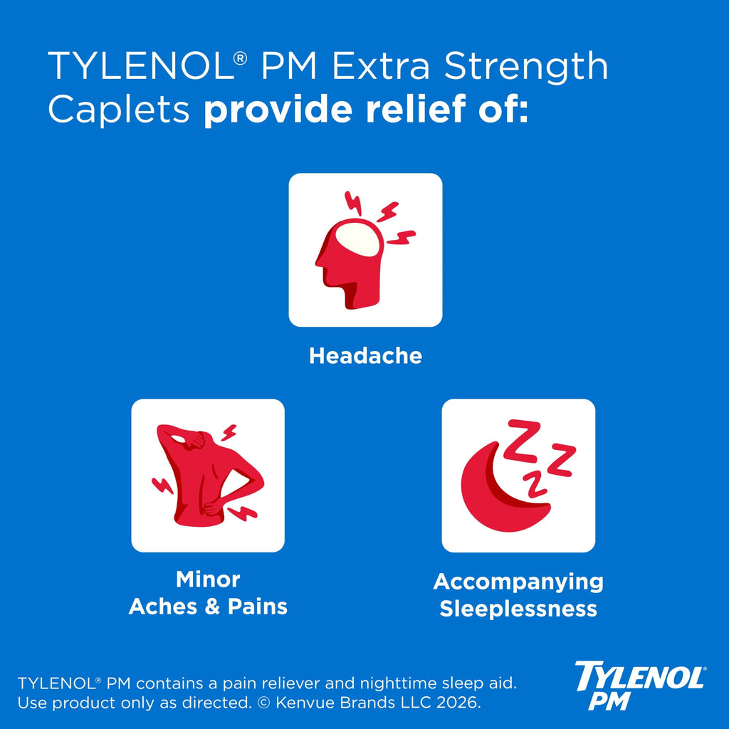 Tylenol PM Extra Strength Nighttime Pain Relief and Sleep Aid Caplets, Fast, Strong, 150 Count