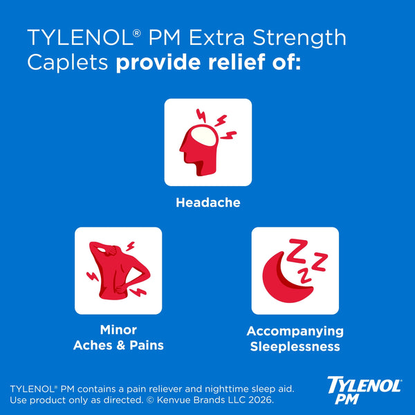 Tylenol PM Extra Strength Nighttime Pain Relief and Sleep Aid Caplets, Fast, Strong, 150 Count
