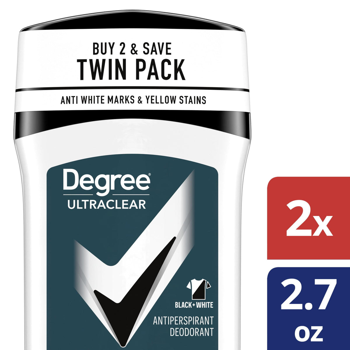 Degree Men UltraClear Antiperspirant Deodorant 72-Hour Sweat & Odor Protection Black + White Antiperspirant For Men With MotionSense Technology 2.7 oz