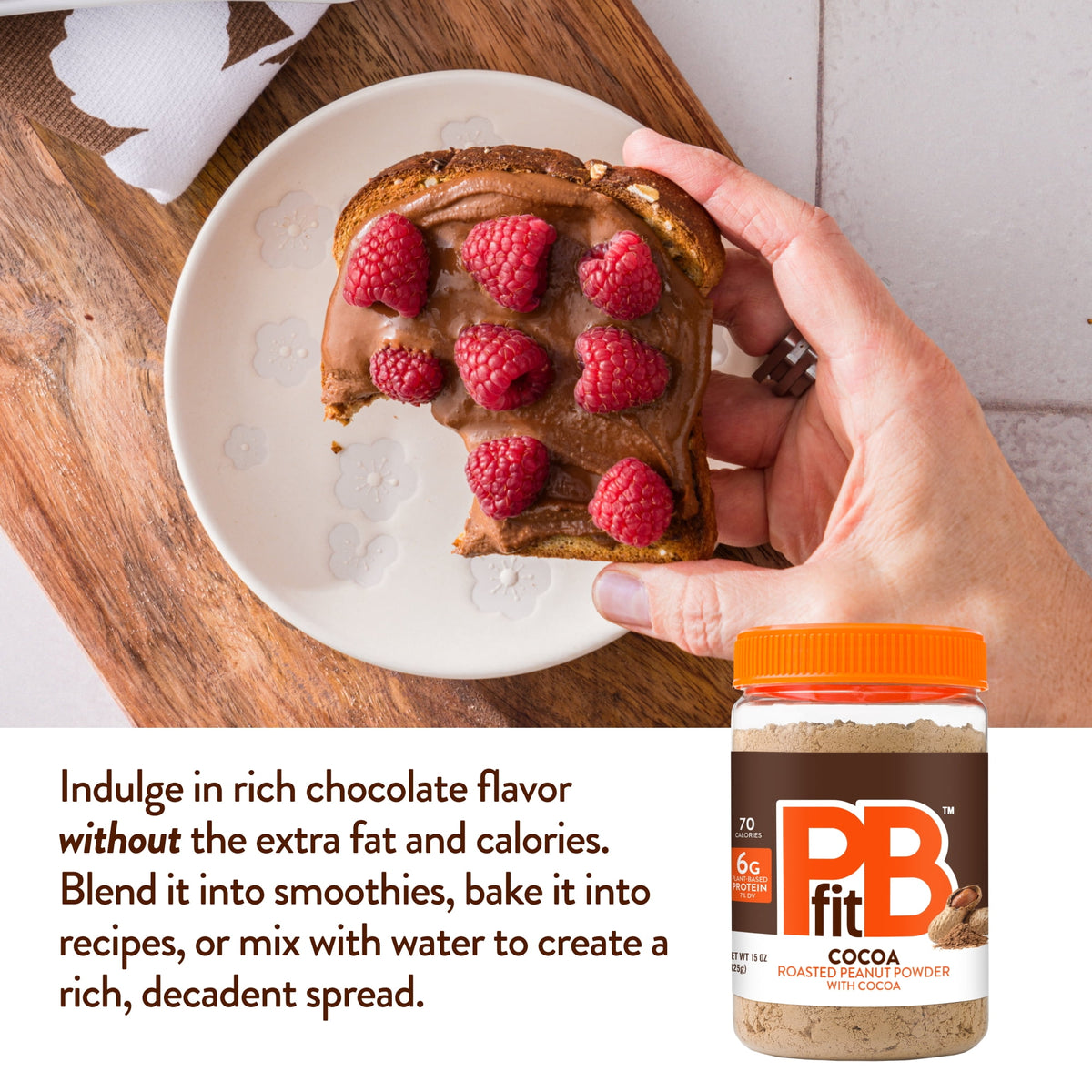 PBfit Peanut Butter Powder Chocolate Flavor, Cocoa Roasted Peanut Powder, 15 oz
