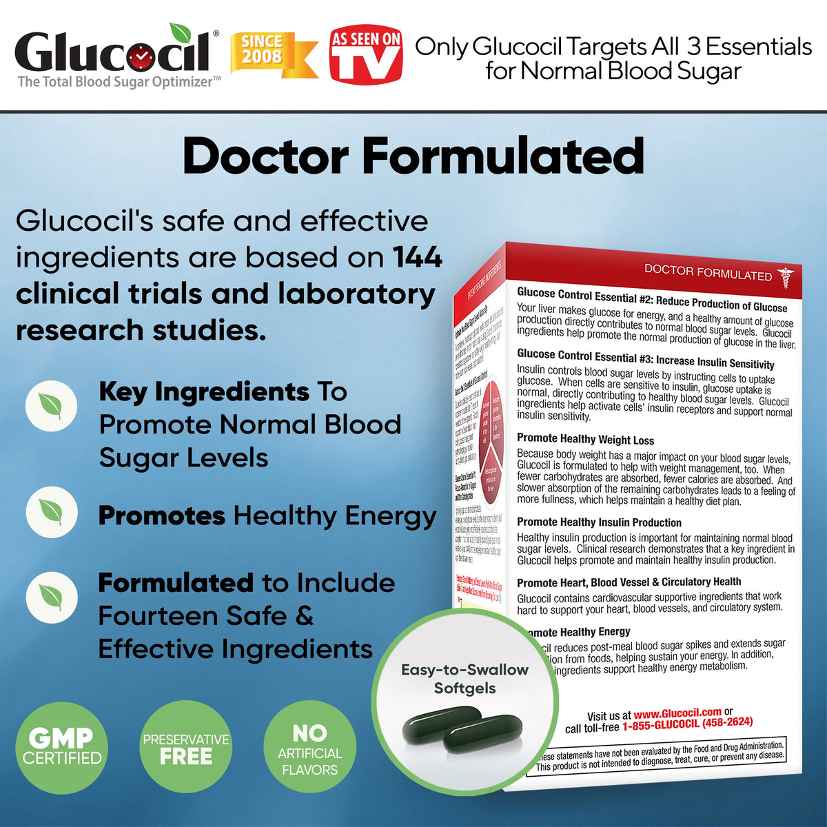 Glucocil 30-Day Supply 120CT – Premium Blood Sugar Support – 2+ Million Sold – Since 2008