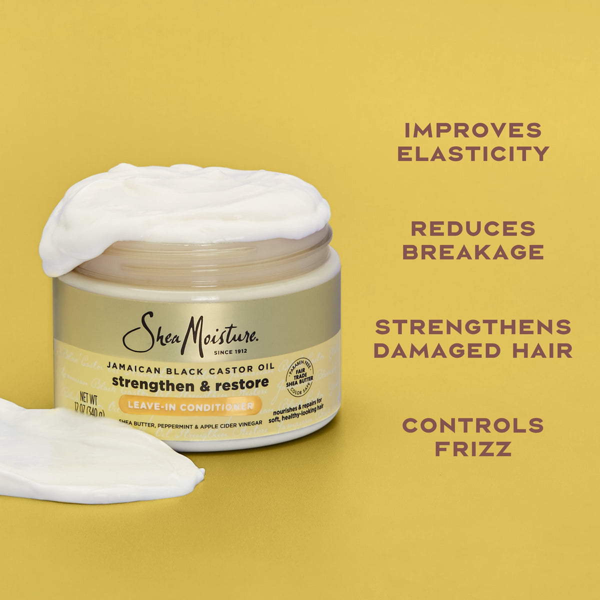 SheaMoisture Leave-In Conditioner For Hair Strength Restoration & Frizz Control, Jamaican Black Castor Oil With Peppermint, Apple Cider Vinegar