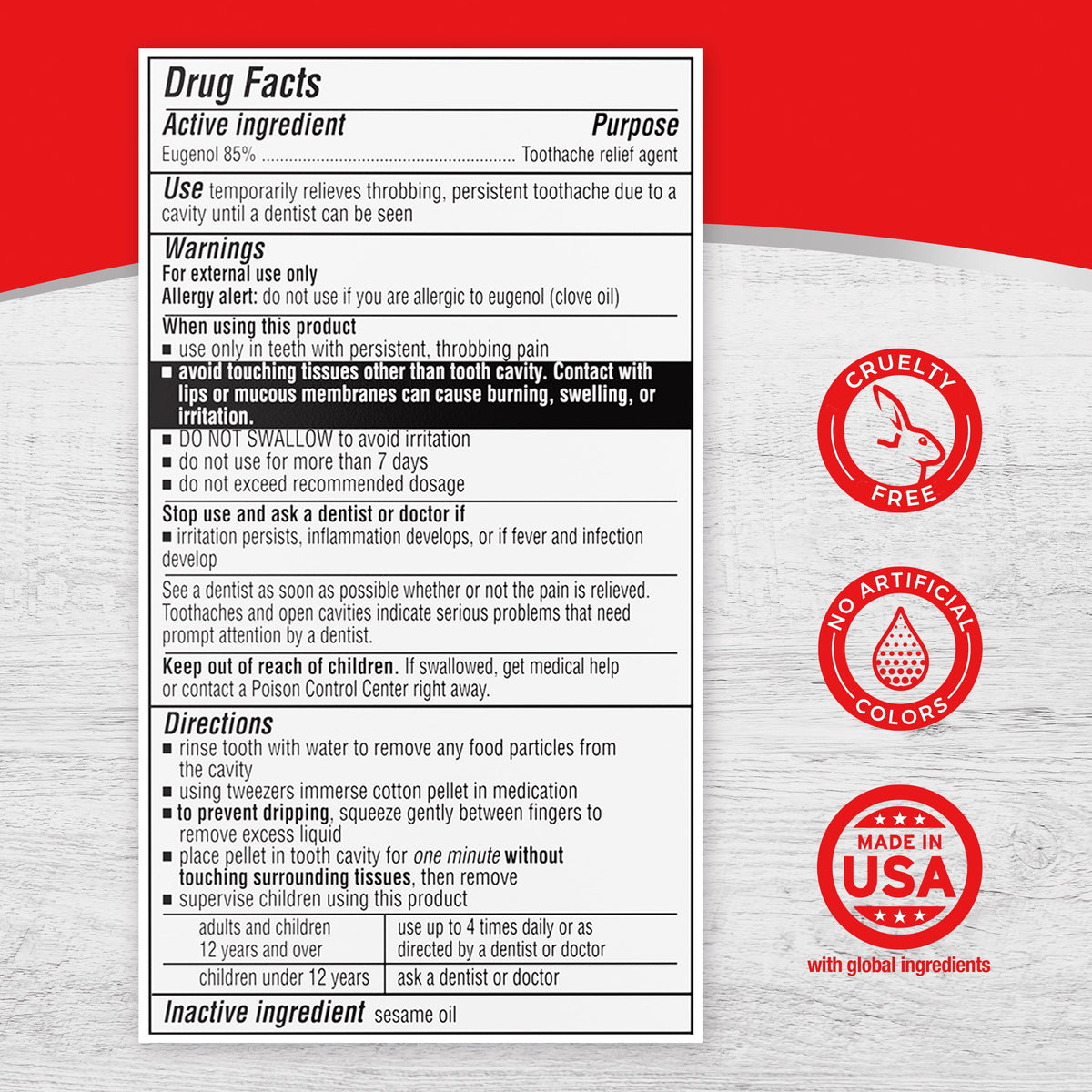 Red Cross Toothache Medicine Kit, Instant Pain Relief of Throbbing Toothache, 1/8 (.125) fl oz