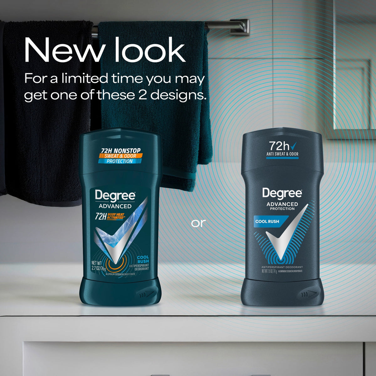 Degree Men Antiperspirant Deodorant 72-Hour Sweat And Odor Protection Cool Rush Antiperspirant For Men With Body Heat Activated Technology, 2.6 oz
