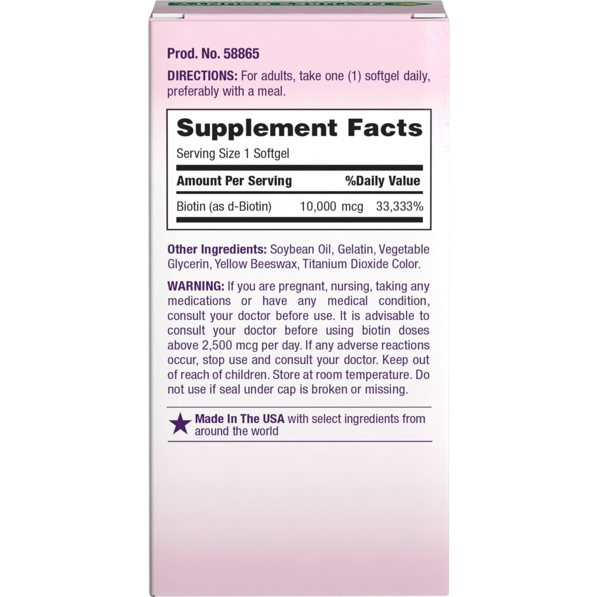 Nature's Bounty Optimal Solutions Biotin 10,000 mcg, Hair Skin and Nails, Softgels, 90 Count