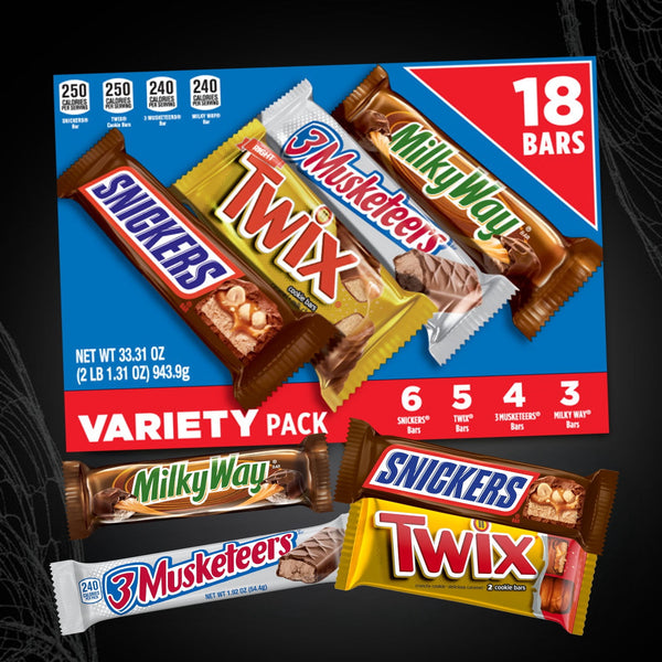 Snickers, Twix, Milky Way & More Assorted Milk Chocolate Candy Bars - 18 Bars