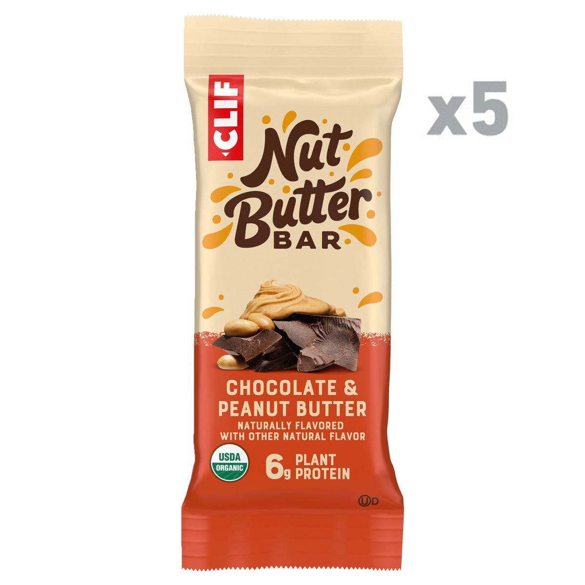 CLIF Nut Butter Bar Chocolate Peanut Butter Filled Energy Bars, Organic Snack Bars, 5ct