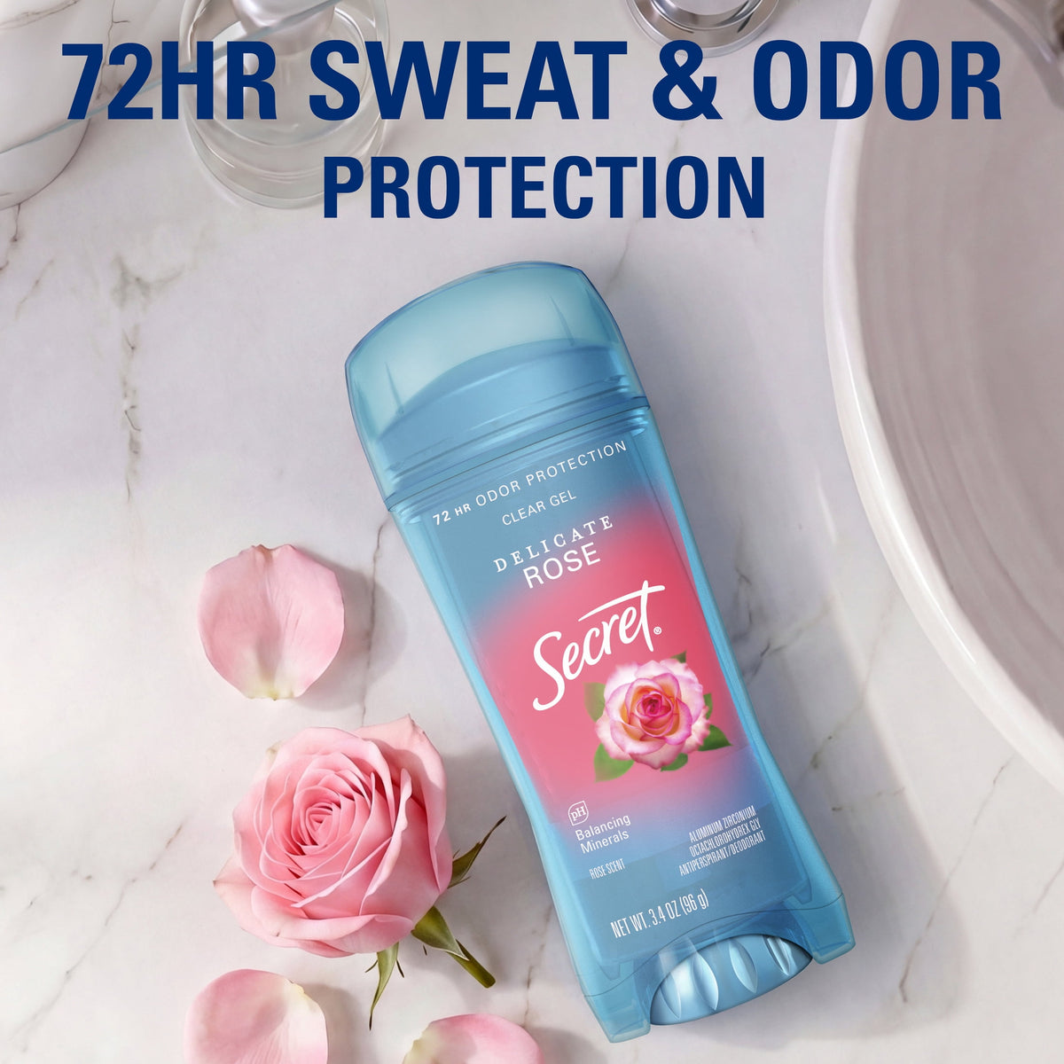 Secret Antiperspirant and Deodorant for Women, Clear Gel, Rose Scent, 3.4 oz