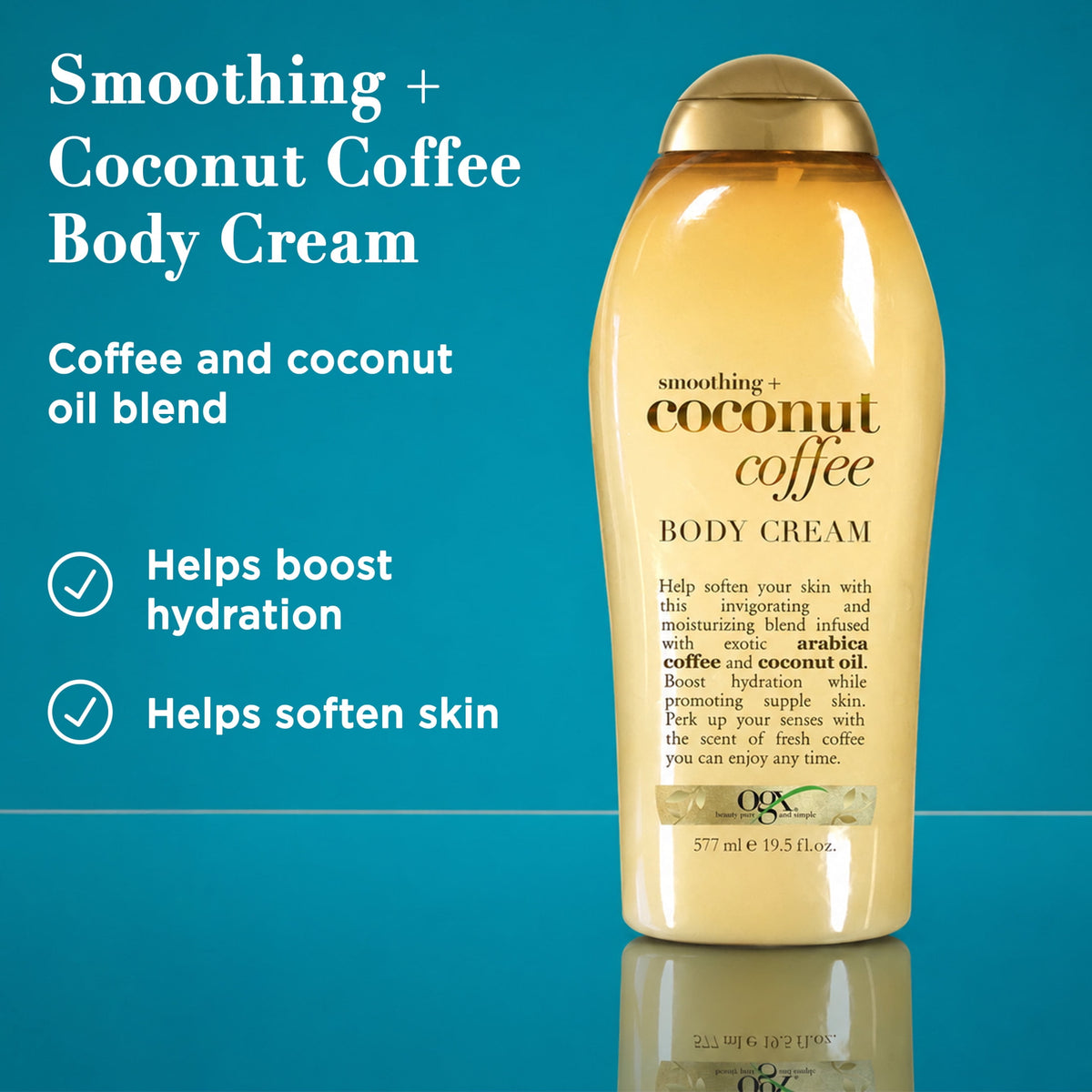 OGX Smoothing + Coconut Coffee Full Body Cream for Soft Skin, 19.5 oz