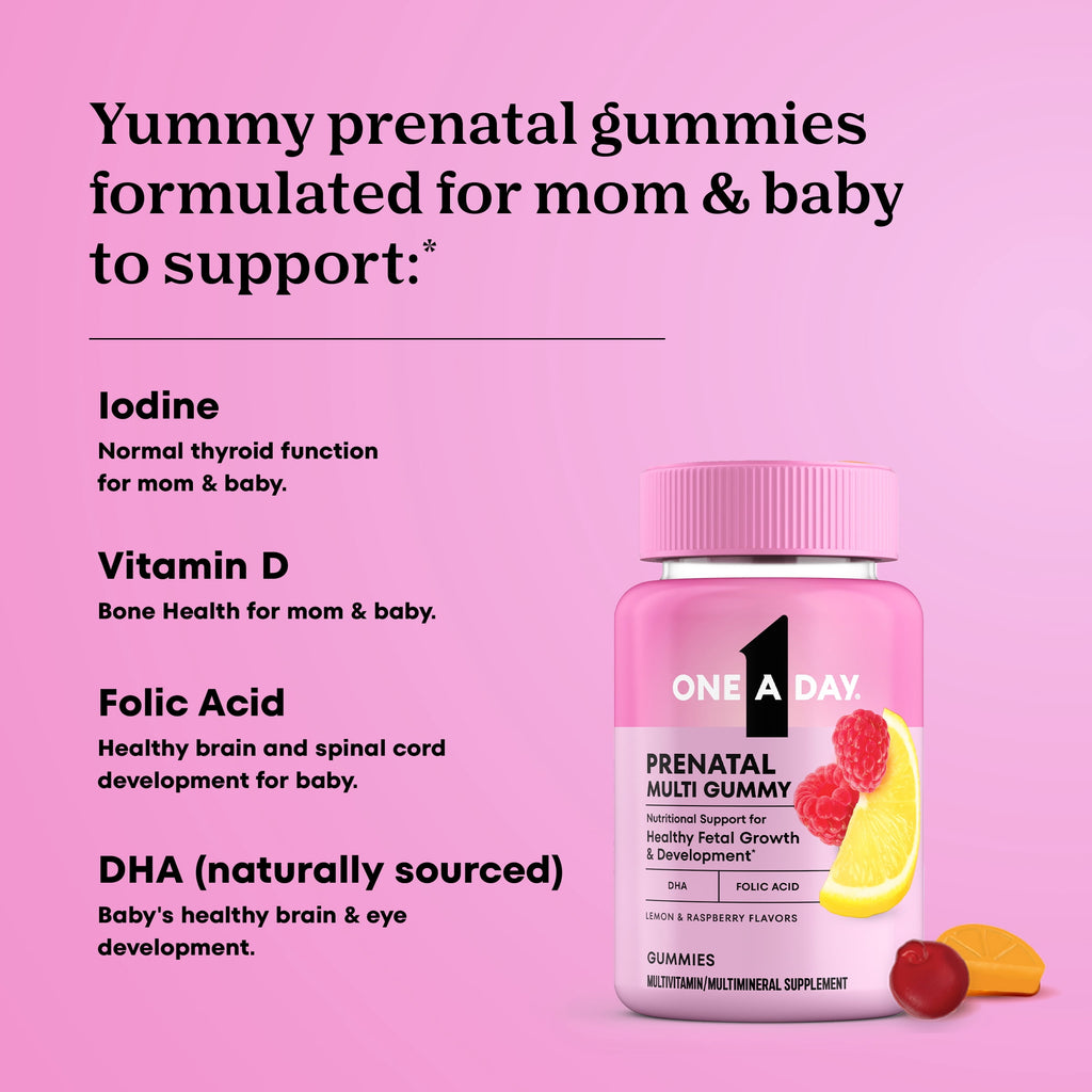 One A Day Prenatal Gummy Vitamins with Folic Acid, DHA, 60 Count
