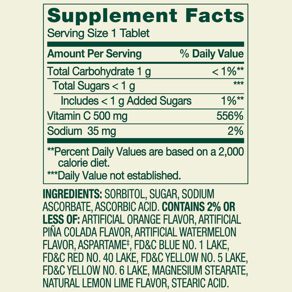 Spring Valley Vitamin C Dietary Supplement, Tropical Fruit, 500 mg, 200 Count, Chewable Tablets for Immune Health
