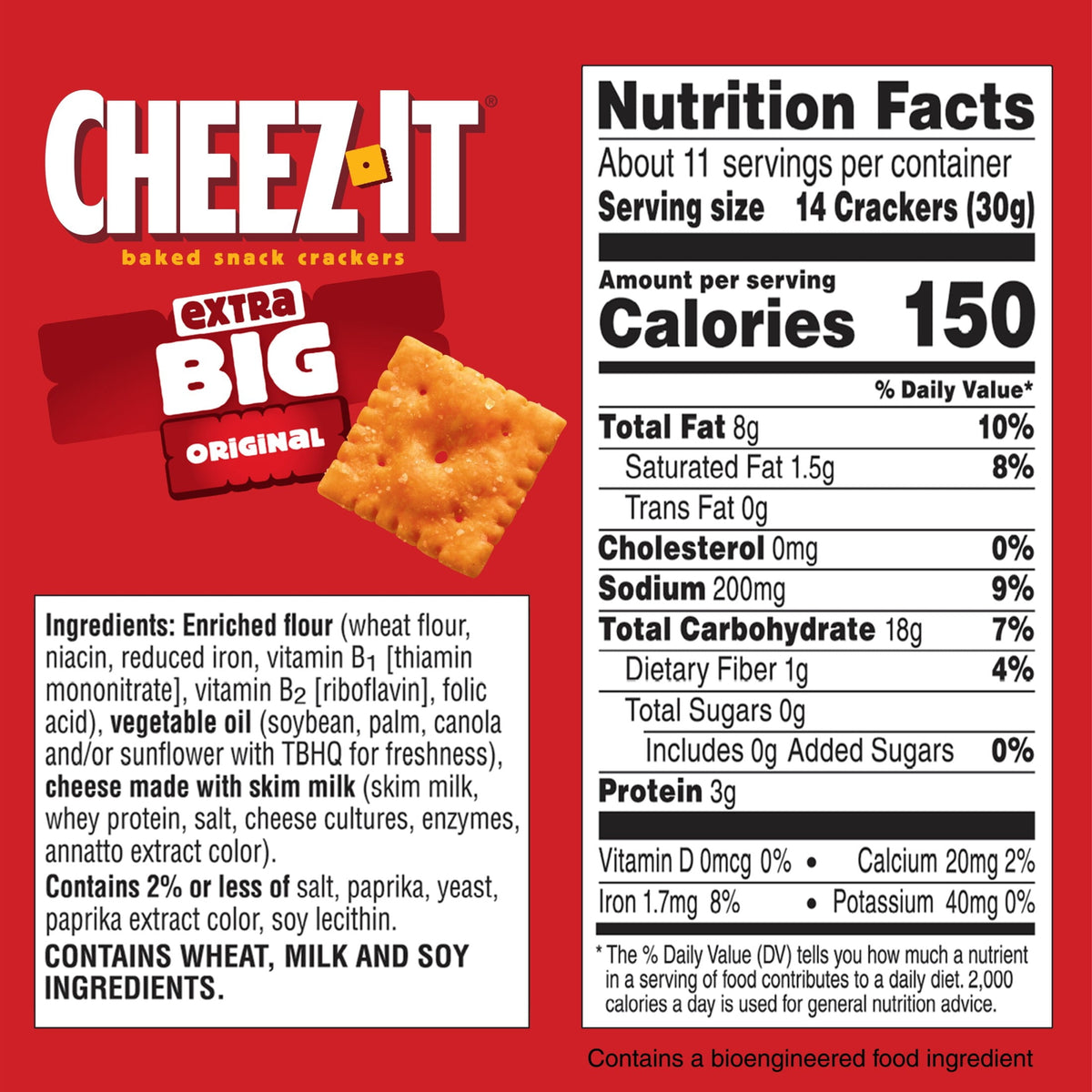 Cheez-It Extra Big Cheese Crackers, Baked Snack Crackers, 11.7 oz