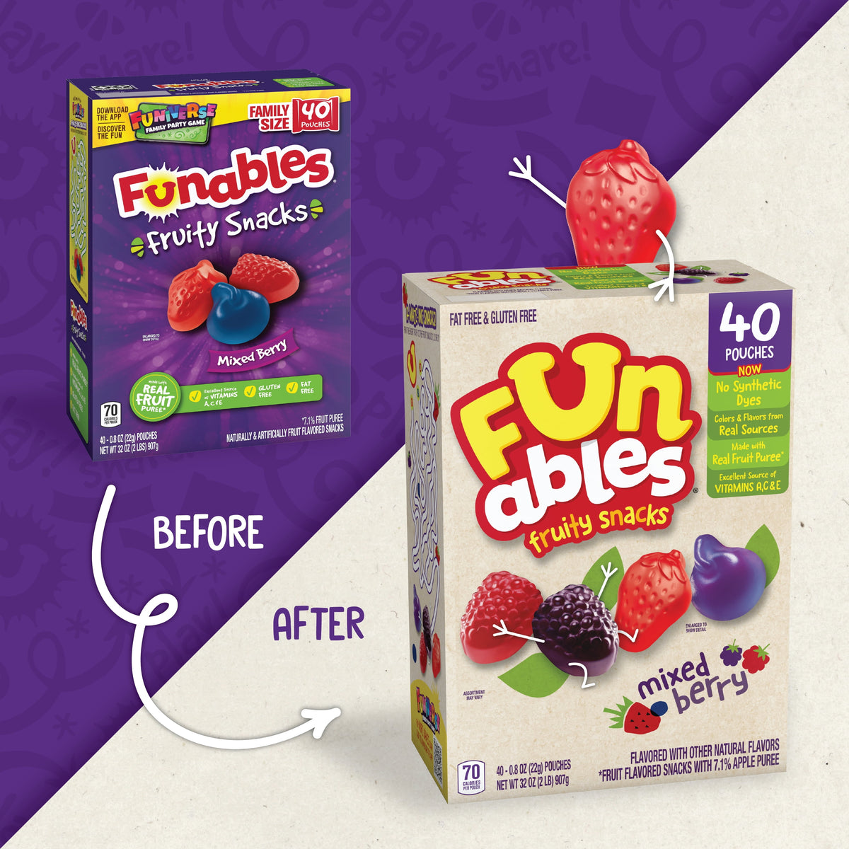 Funables Fruity Snacks, Mixed Berry Flavored Snacks, 0.8 Ounce Pouches, 40 Count