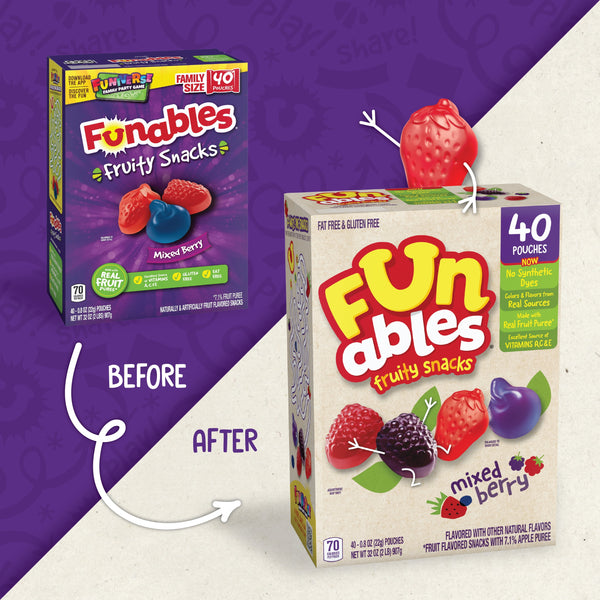 Funables Fruity Snacks, Mixed Berry Flavored Snacks, 0.8 Ounce Pouches, 40 Count