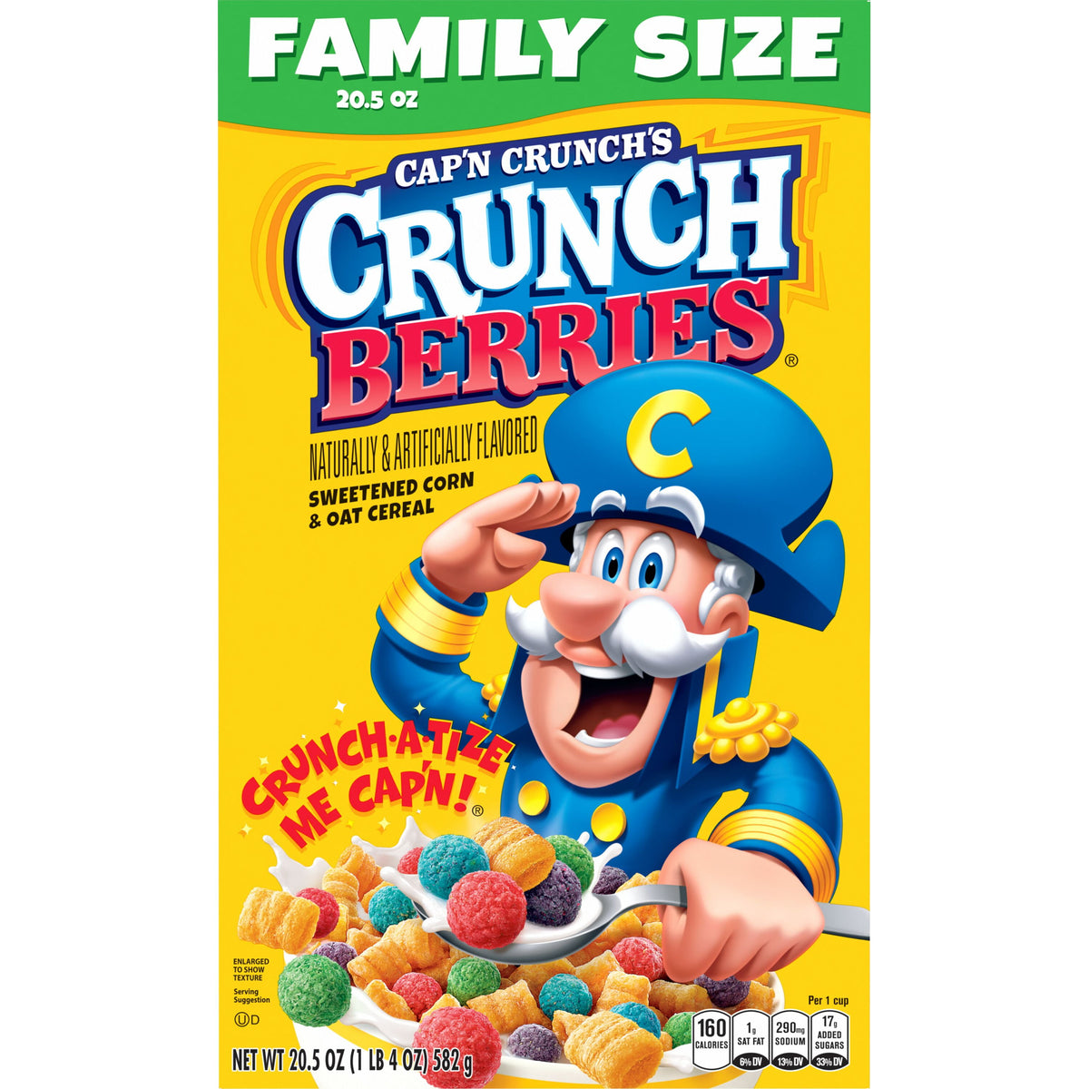 Cap'n Crunch Sweetened Corn & Oat Cereal Crunchy Berries Naturally & Artificially Flavored, 20.5 oz box