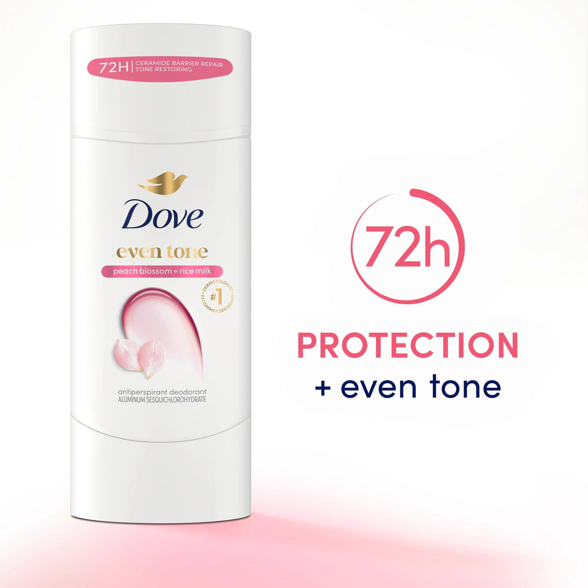 Dove Antiperspirant Deodorant Stick Peach Blossom & Rice Milk For Uneven Skin Tone 48-hour Odor and Sweat Protection, 2.6 oz
