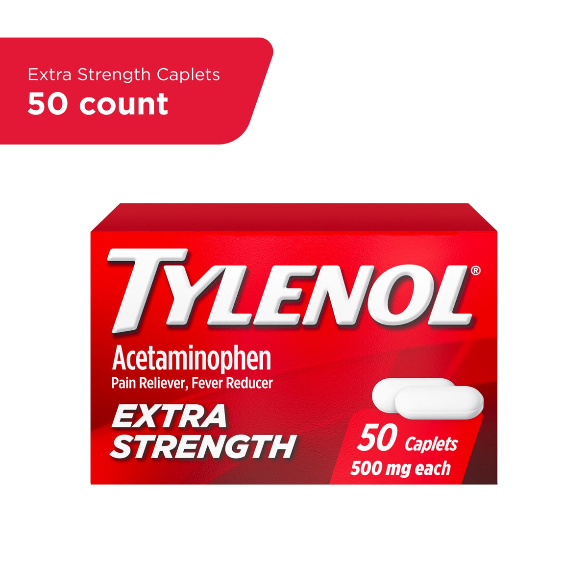 Tylenol Extra Strength Pain Relief Acetaminophen Caplets 500mg, 50 Count