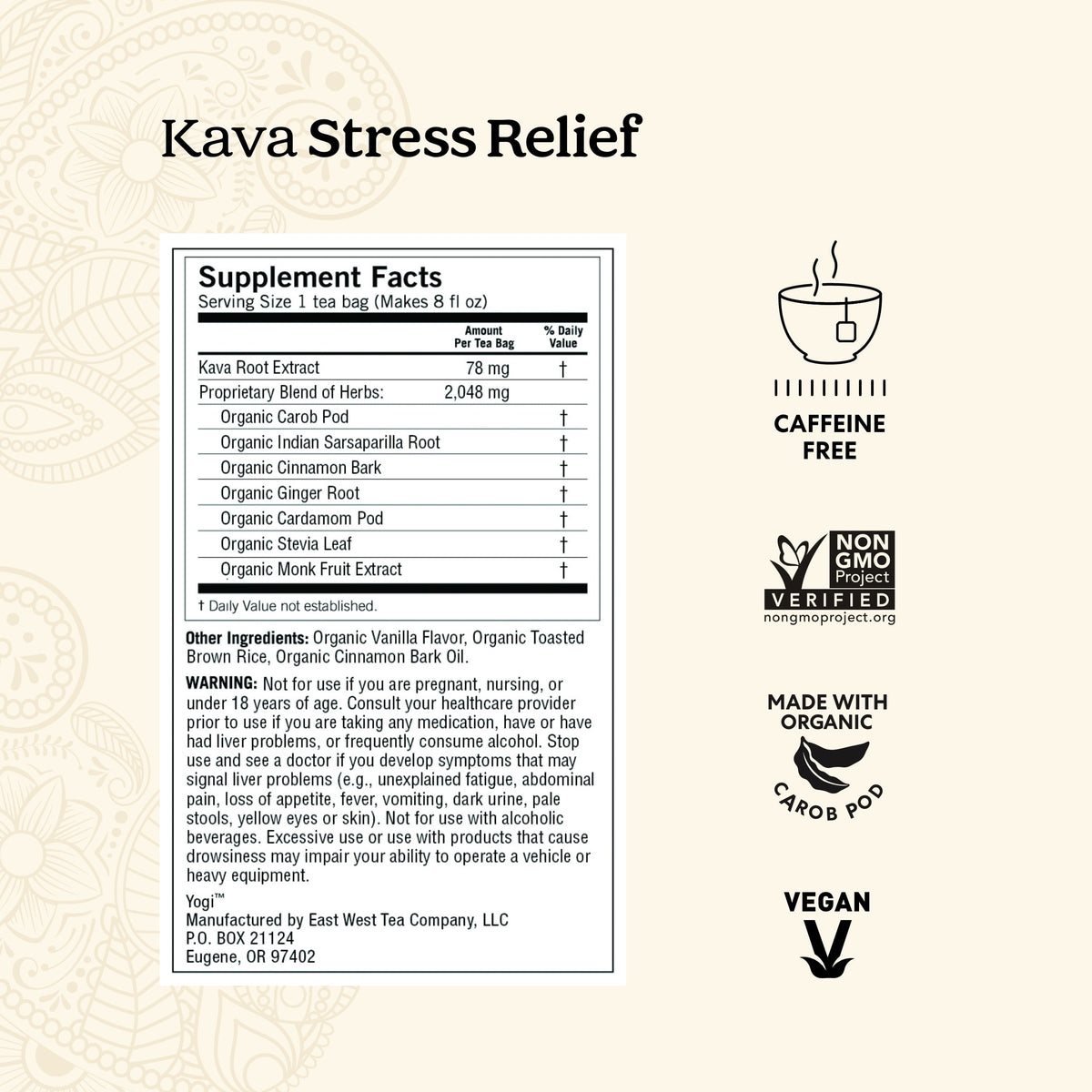 Yogi Kava Stress Relief, Organic Herbal Wellness Tea Bags, 16 Count