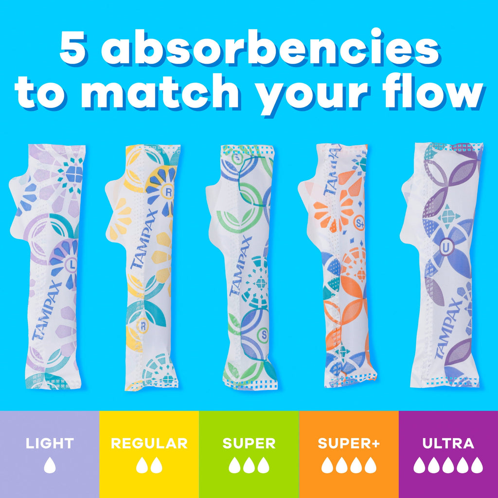 Tampax Pearl Tampons Multipack, with LeakGuard Braid, Regular/Super/Super Plus Absorbency, Unscented, 34 Count