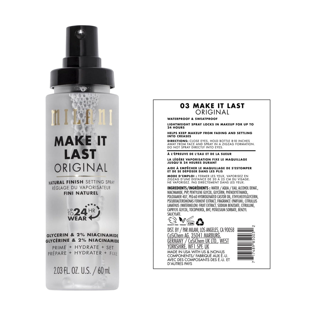 Milani Make It Last Setting Spray, Prime + Correct + Set, Natural Finish, 2.03 fl oz