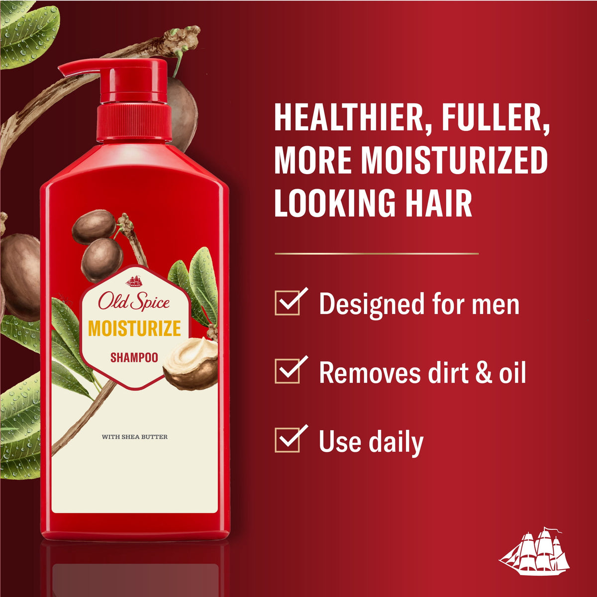 Old Spice Moisturizing Shampoo for Men with Shea Butter, All Hair Types, 22 fl oz