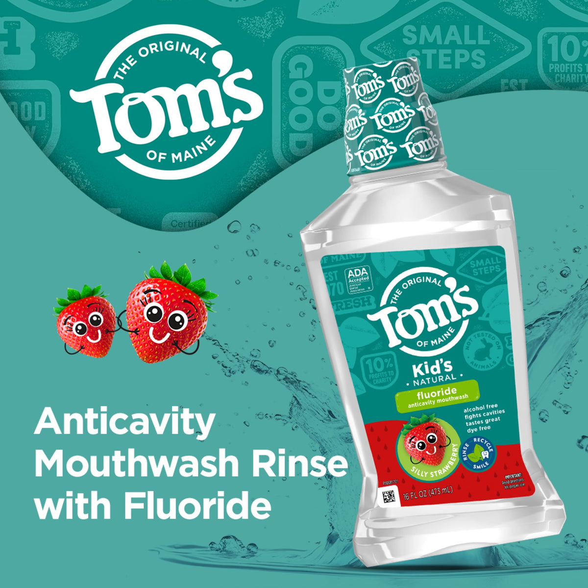Tom's of Maine Children's Anticavity Fluoride Rinse Mouthwash, Silly Strawberry, 16 oz