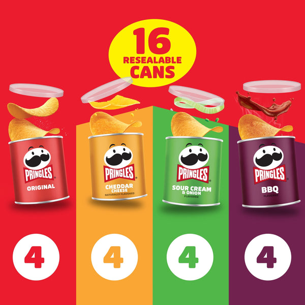 Pringles Potato Crisps Chips, Lunch Snacks, Variety Pack, 22oz Pack (16 Cans)