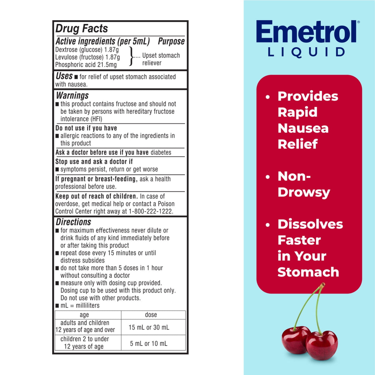 Emetrol Nausea and Upset Stomach Relief Liquid Medication, Cherry Flavor, 4 oz