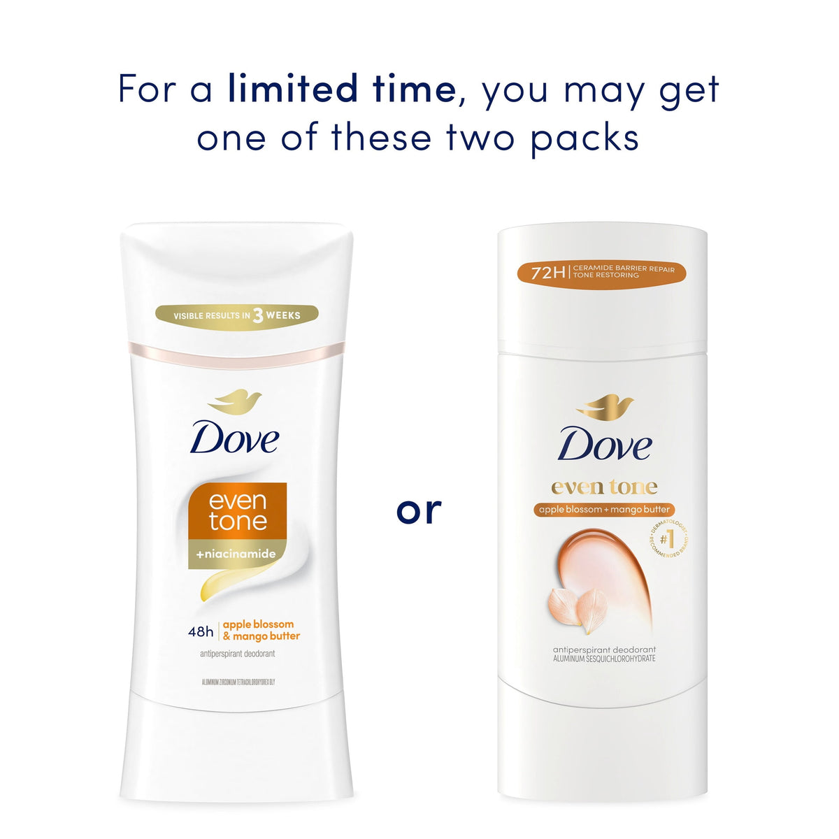 Dove Antiperspirant Deodorant Stick For Uneven Skin Tone Apple Blossom & Mango Butter 48-hour Odor And Sweat Protection ,2.6 oz