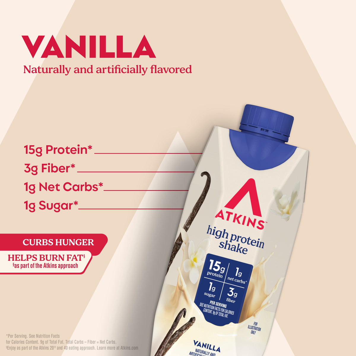 Atkins Protein Shake, Creamy Vanilla, Keto Friendly, Gluten Free, 4 Ct (Ready to Drink)