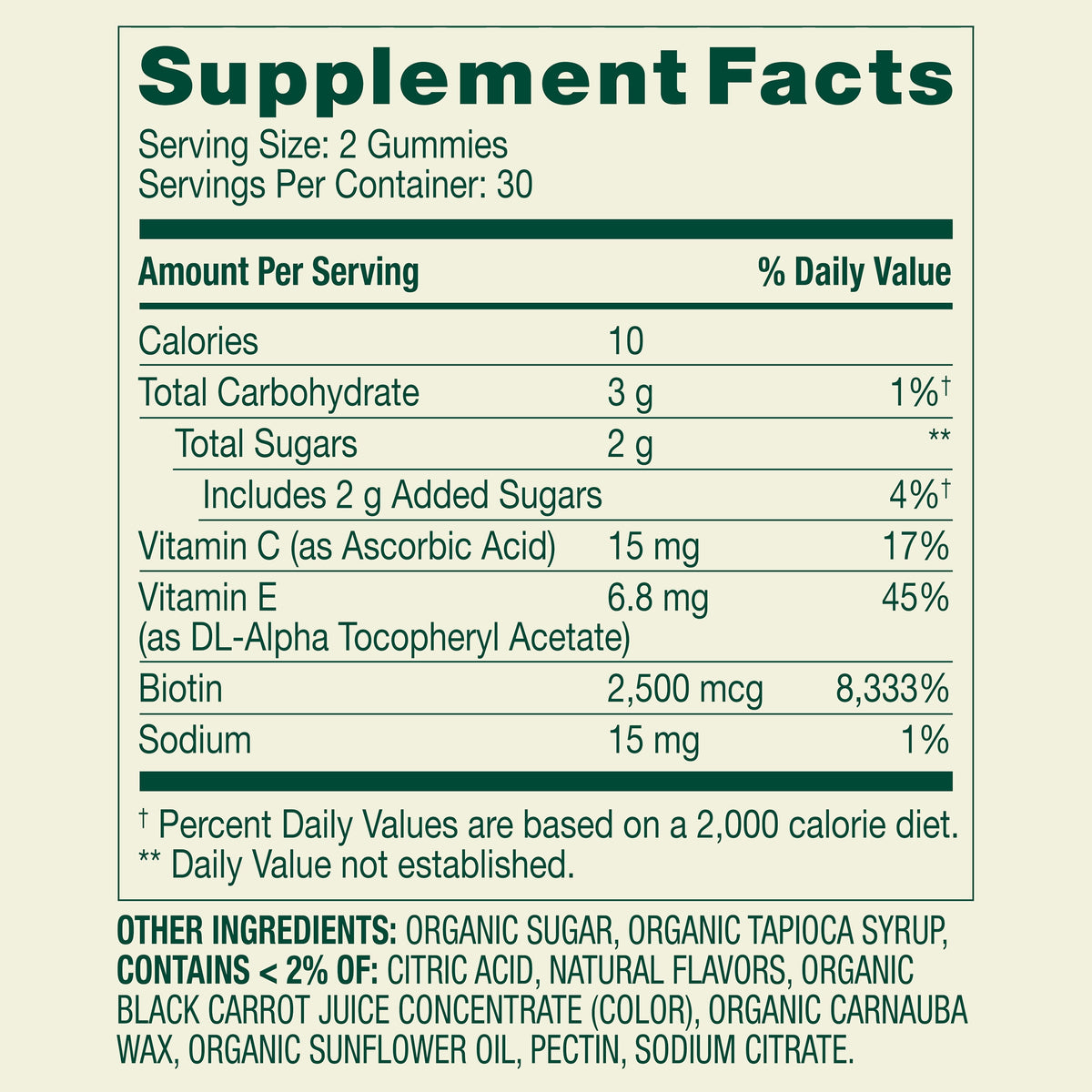Spring Valley Organic Biotin Vegetarian Gummies, Strawberry Flavor, 2500mcg, 60 Count