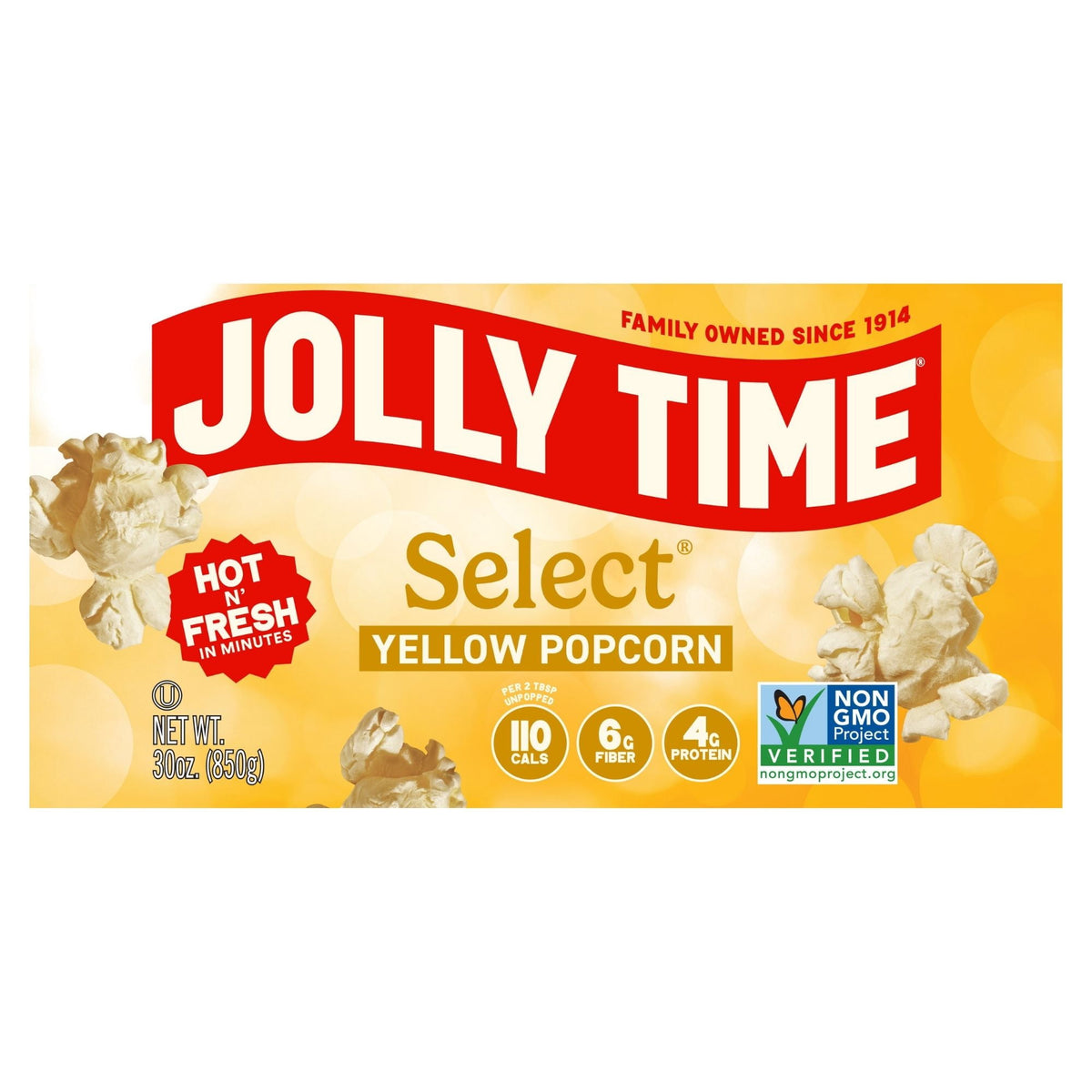 JOLLY TIME Select Premium Yellow Popcorn Kernels 30 oz. Gluten-Free, non-GMO, and Whole-Grain. Natural Popcorn Kernels