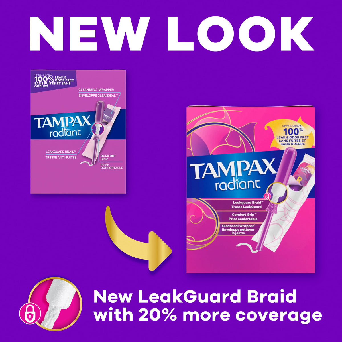 Tampax Radiant Tampons, with LeakGuard Braid, Regular, 28 Count