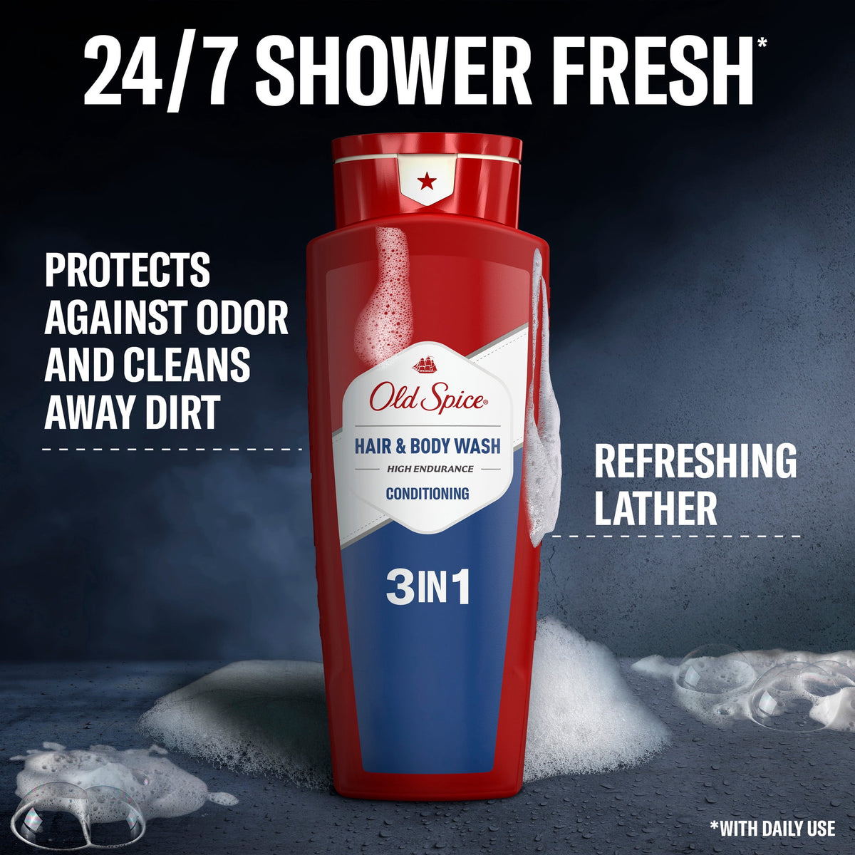 Old Spice Hair & Body Wash w/ Conditioner for Men, Crisp, 24/7 Shower Fresh, 24 fl oz