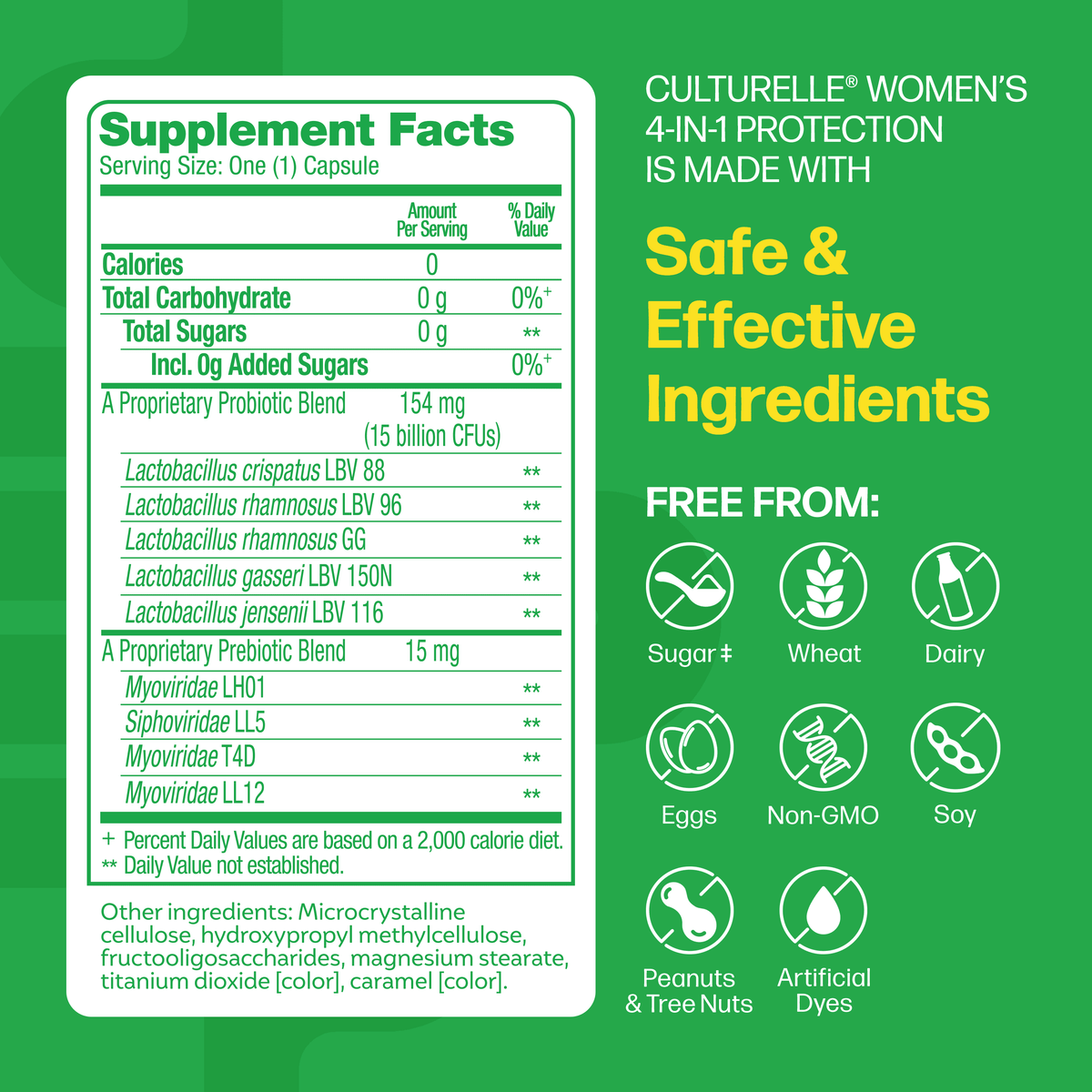 Culturelle Probiotics Women's 4-in-1 Protection Daily Supplement, Made with Prebiotics to Support Vaginal, Digestive, Urinary & Immune Health