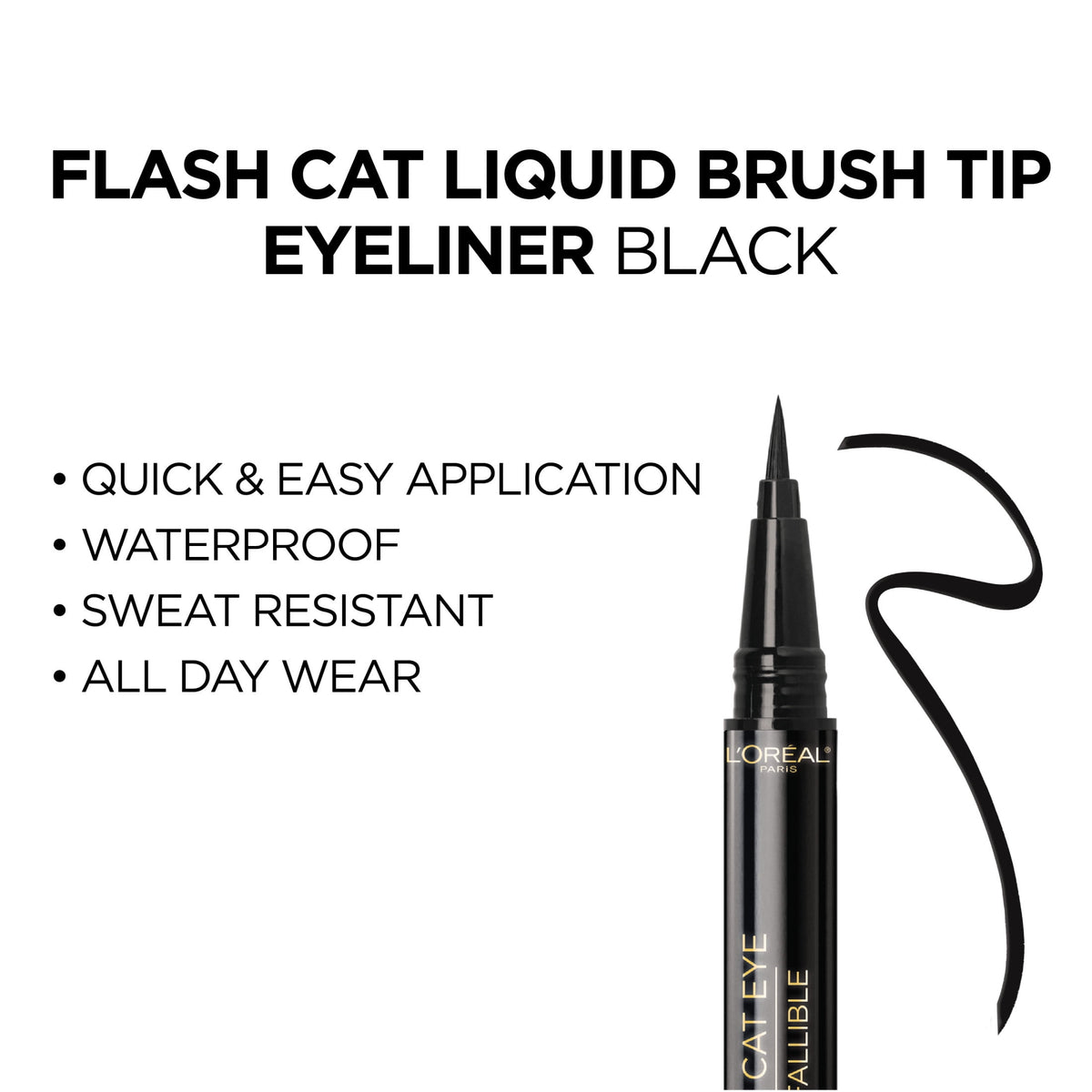 L'Oreal Paris Infallible Flash Cat Eye Waterproof Brush Tip Liquid Eyeliner, Black