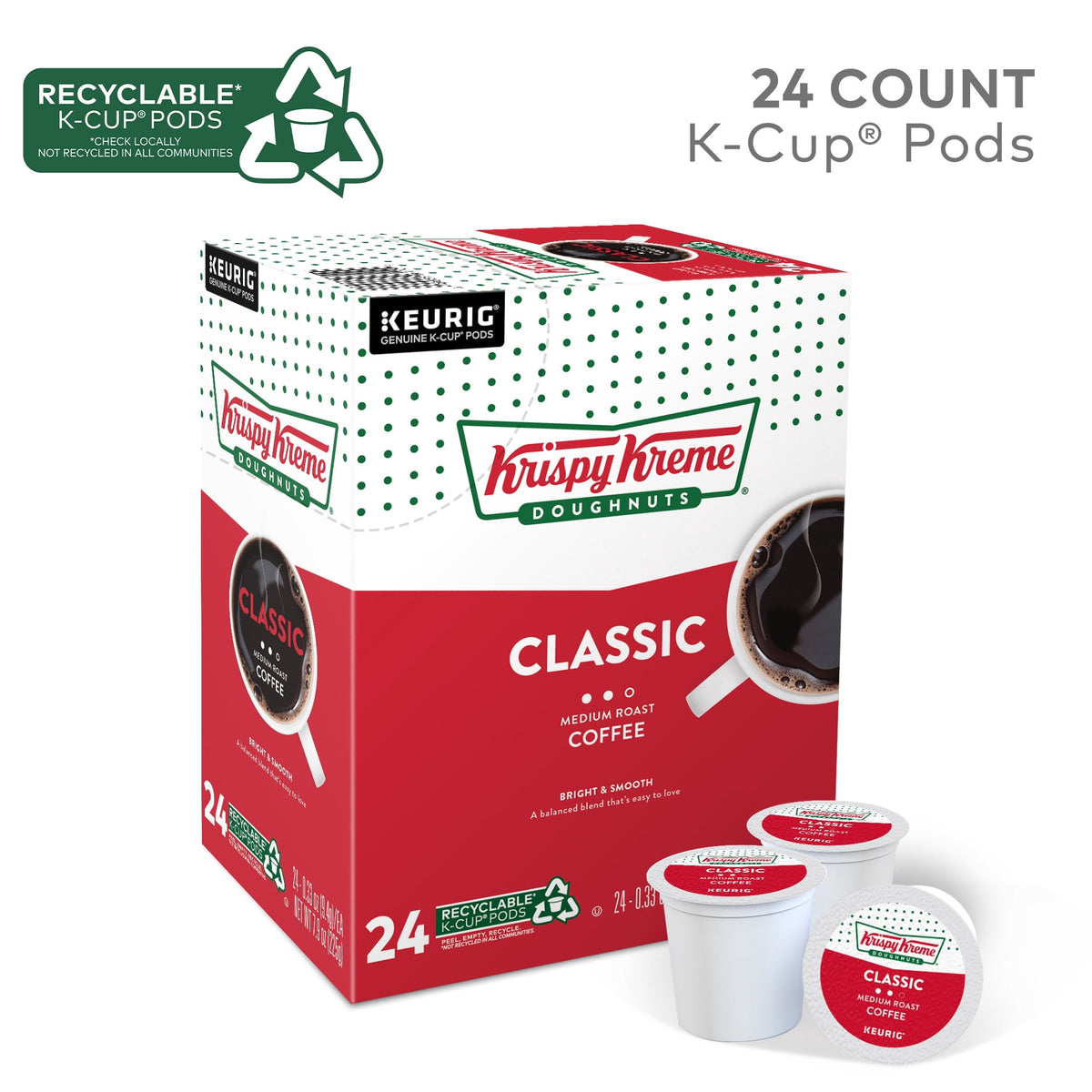 Krispy Kreme Classic Coffee, Medium Roast K-Cup Coffee Pods, 24 Count