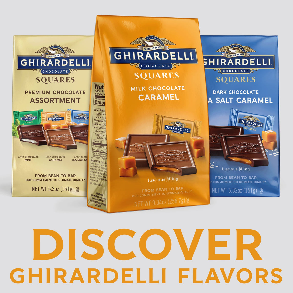 GHIRARDELLI Milk Chocolate Candy SQUARES with Caramel Filling, 9.04 oz Bag