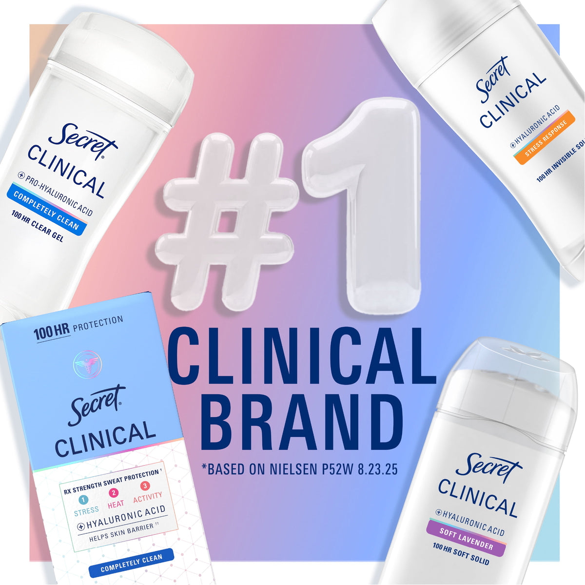 Secret Clinical 100HR Antiperspirant Deodorant, Invisible Solid, Clean Lavender, 2.6oz