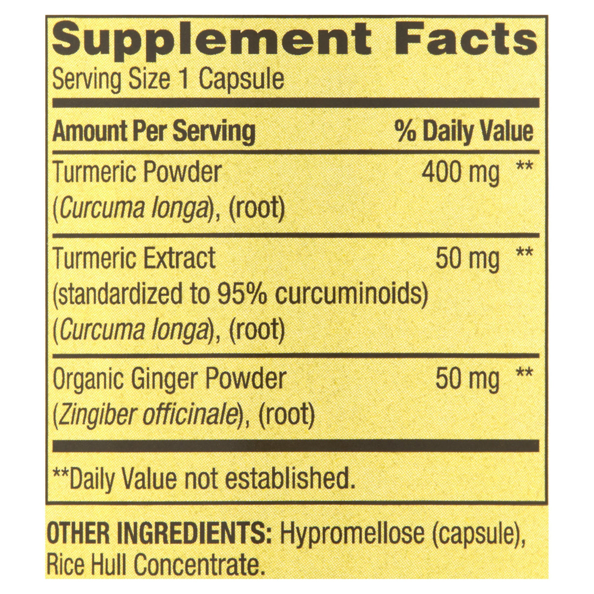 Spring Valley Turmeric Curcumin with Ginger Powder Dietary Supplement Vegetarian Capsules for General Wellness, 500 mg, 250 Count
