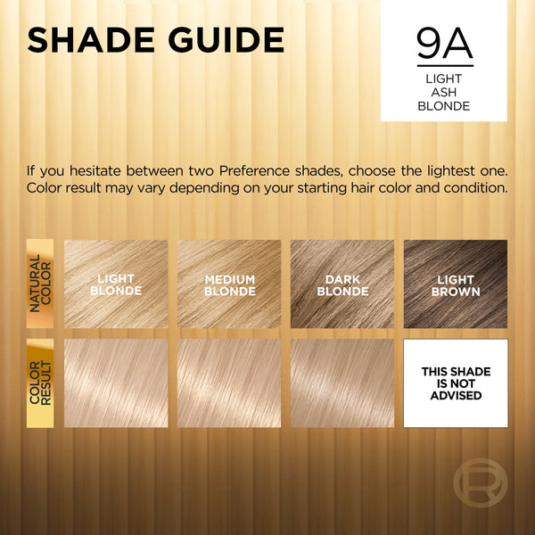 L'Oreal Paris Superior Preference Permanent Hair Color, 9A Light Ash Blonde, Fade-Defying, 1 Kit