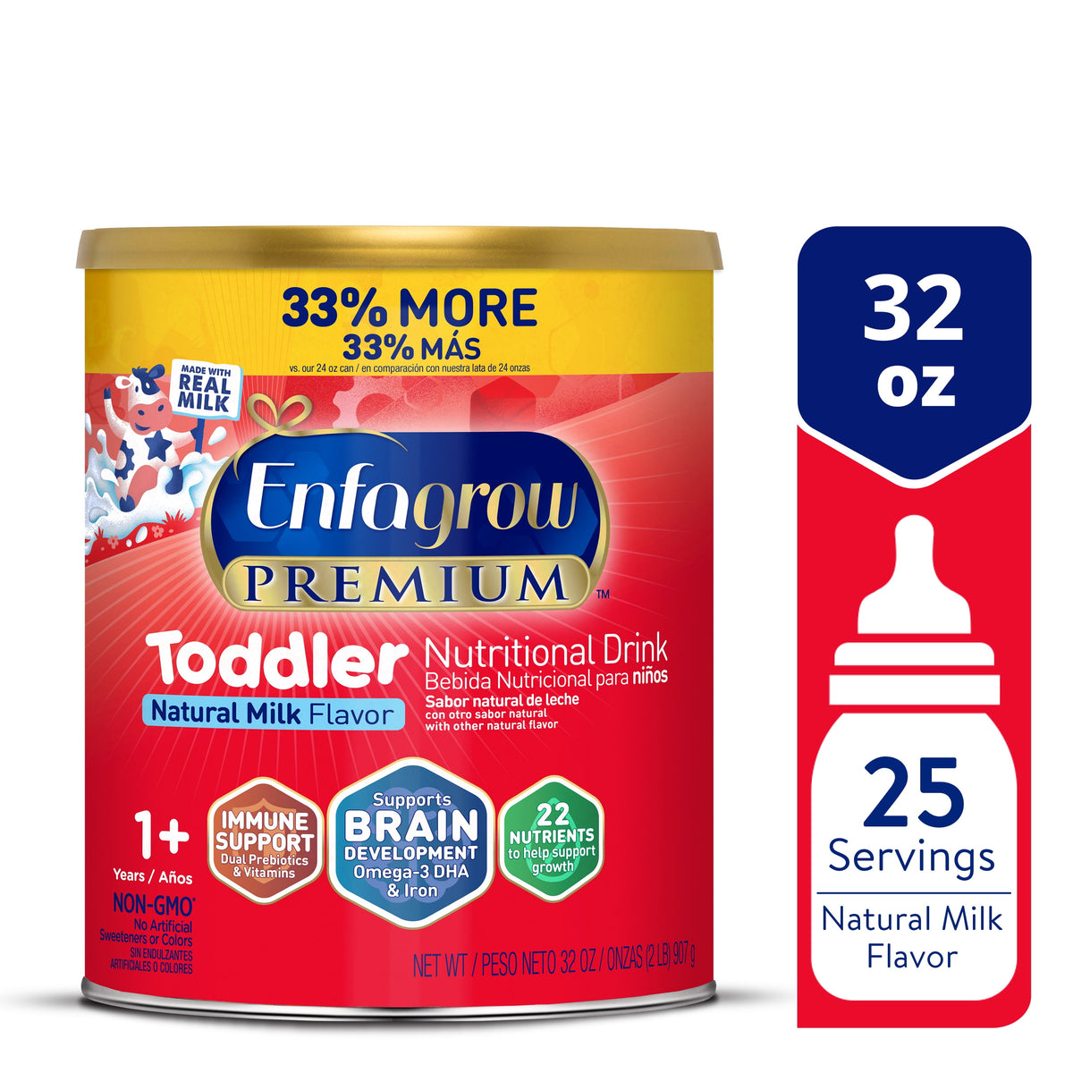 Enfagrow Premium Toddler Milk Nutritional Drink, Enfagrow Toddler Drink, Try Our Brain-Supporting Trio, 32oz Can