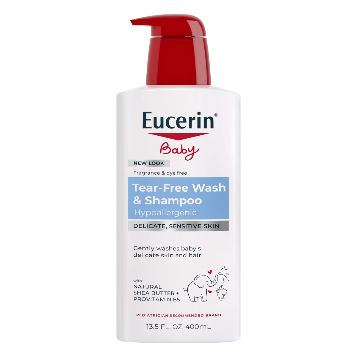 Eucerin Baby Unscented Baby Shampoo and Body Wash, Tear Free Infant Shampoo and Wash, 13.5 fl oz Pump Bottle